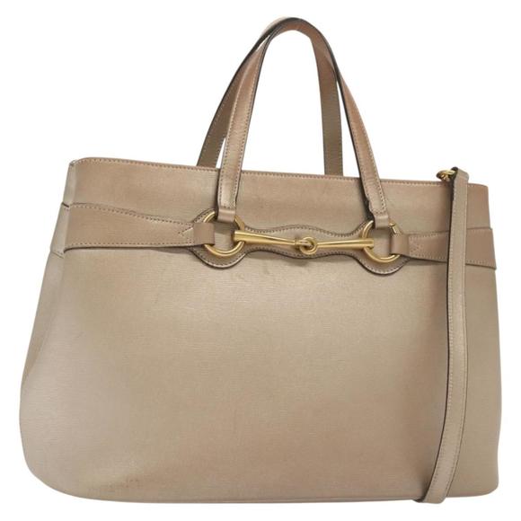 GUCCI Horsebit Hand Bag Leather 2way Gold Pink gold 319795 Auth 133420 - Picture 1 of 16